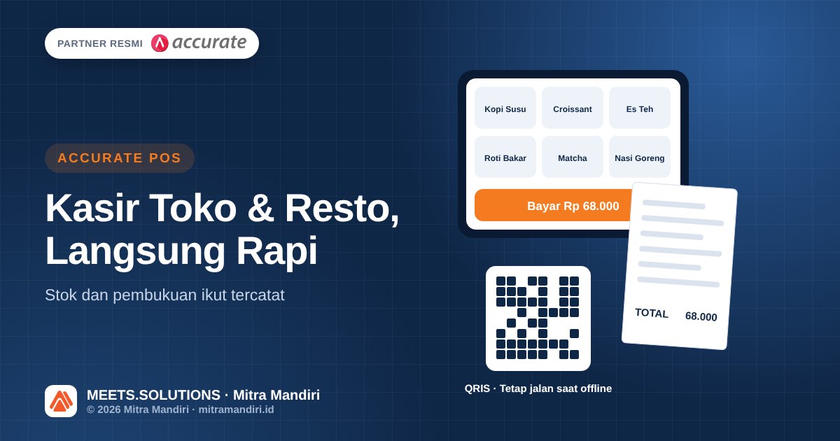 Ilustrasi kasir Accurate POS di tablet dengan struk dan QRIS