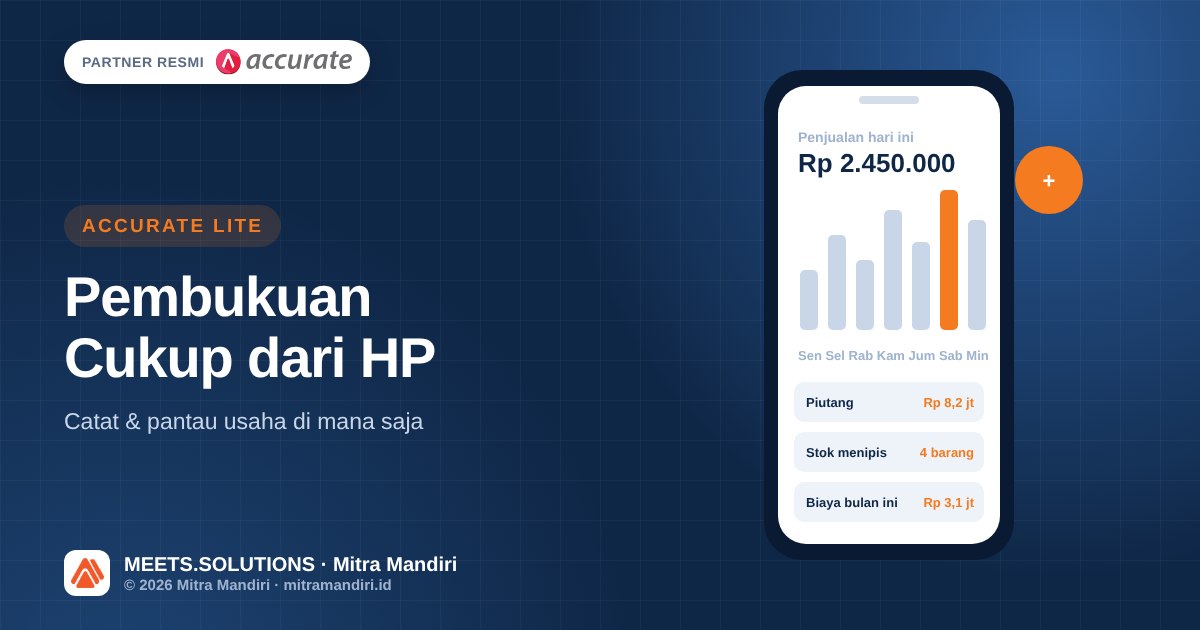 Ilustrasi aplikasi Accurate Lite di HP menampilkan penjualan hari ini